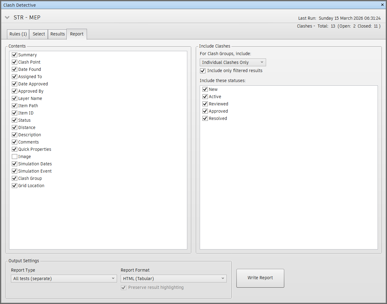 Recommended Clash Detective export settings